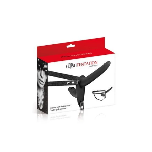 Двойной страпон Fetish Tentation Strap-On with Double Dildo Black (мятая упаковка)