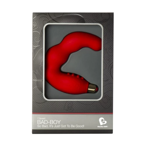 На фото изображен красный вибромассажер простаты для использования без рук для мужчин на светлом фоне