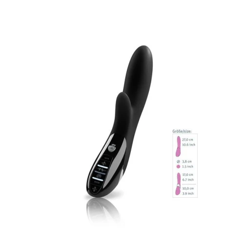 На фото зображено чорний вібратор кролик для сексу Mystim Daring Danny eStim Black для жінок на білому тлі.