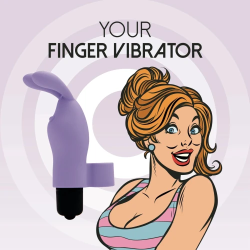 На фото изображен фиолетовый вибратор на палец с ушками FeelzToys Magic Finger Vibrator Purple для пар на фиолетовом фоне