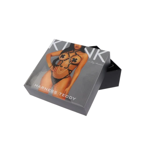 Leg Avenue Heart ring harness teddy Black S - Боди с ремнями и цепочками