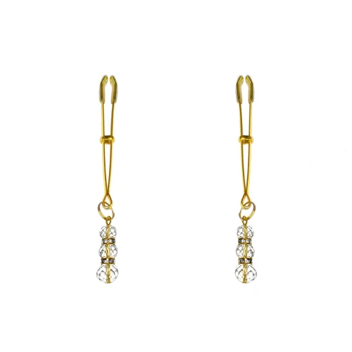 Feral Feelings - Thin nipple clamps - Тонкі затискачі для сосків з підвіскою (золото/прозорий)