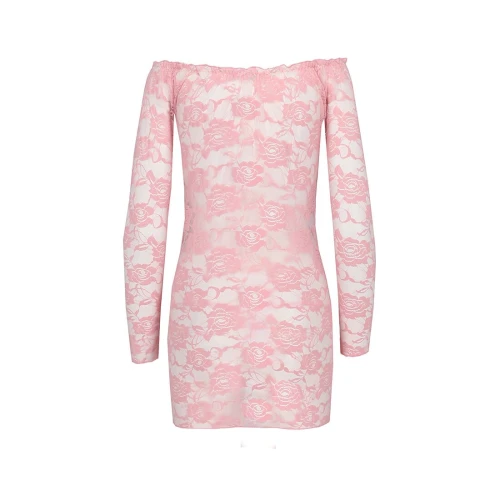 YOLANDA CHEMISE pink L/XL - Прозрачная сорочка с длинным рукавом