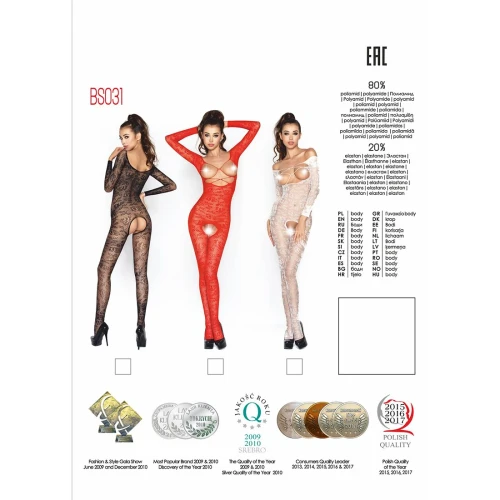 Бодистокинг Passion BS031 black, комбинезон с открытой грудью