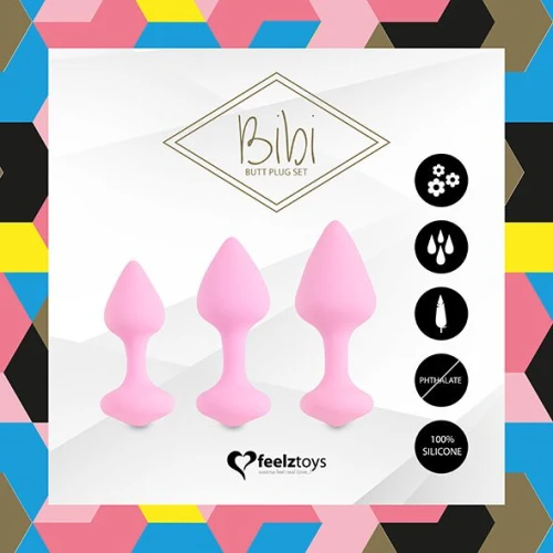 FeelzToys — Bibi Butt Plug Set 3 pcs Pink — Набор силиконовых анальных пробок