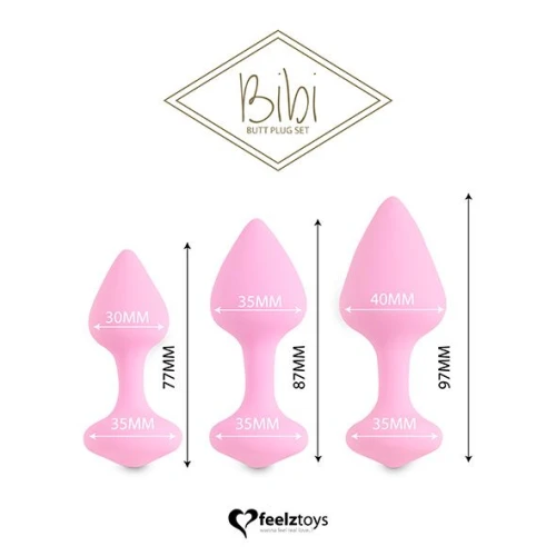 FeelzToys — Bibi Butt Plug Set 3 pcs Pink — Набор силиконовых анальных пробок