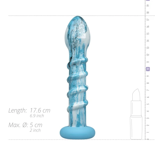 На фото зображено скляне дилдо морського кольору Gildo Ocean Wave Glass Dildo унісекс на білому тлі.