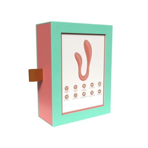 На фото зображено рожевий подвійний смарт-вібратор Adrien Lastic Couple Secrets 2.0 для пар на білому тлі.