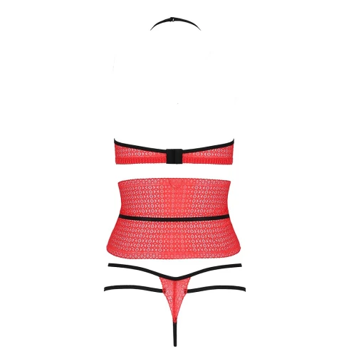 Комплект белья AKITA SET red XXL/XXXL - Passion Exclusive: широкий пояс, лиф, стринги