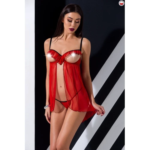 CHERRY CHEMISE red S/M - Прозрачный пеньюар с открытой грудью