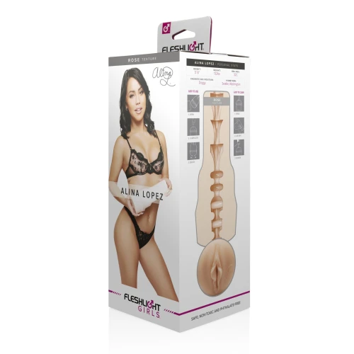 На фото изображен бежево-белый мастурбатор-вагина Алина Лопес Fleshlight Girls: Alina Lopez - Rose для мужчин на белом фоне
