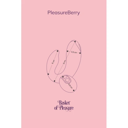 На фото зображено рожеву коробку вібратора FairyGasm PleasureBerry violet для пар на білому тлі.