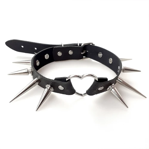 Art of Sex - Crystal - Черный чокер с шипами и натуральной кожи