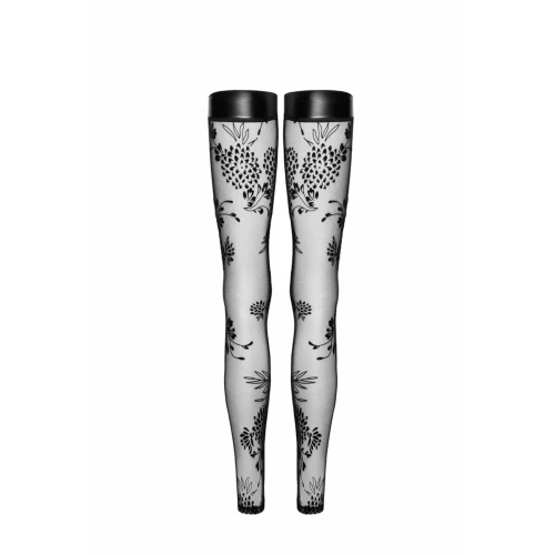 Панчохи Noir Handmade F243 Tulle stockings with patterned flock embroidery - 3XL