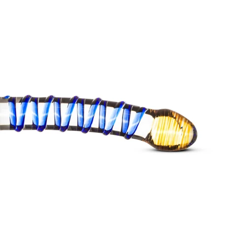 На фото изображен стеклянный дилдо с синим рельефом из коллекции Easy Toys Gildo Glass Dildo No. 1 унисекс на белом фоне.