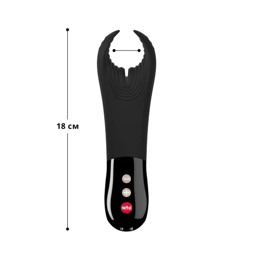 На фото зображено чорний вібратор для пеніса Fun Factory MANTA black для чоловіків на білому тлі