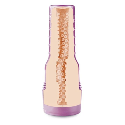 На фото зображено бежево-фіолетовий мастурбатор-вагіна Саші Накамото Fleshlight Fantasy Sasha Nakamoto для чоловіків на білому тлі