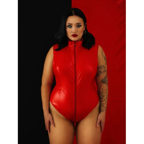 Лакированный комбидресс красный “Дерзкая Стелла” XXL, молния на все тело