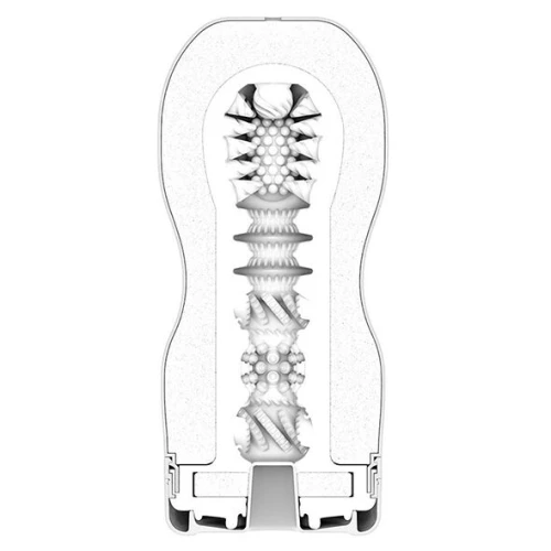 На фото зображено прозору глибоку ковтку Tenga Premium Original Vacuum Cup GENTLE для чоловіків на світлому тлі