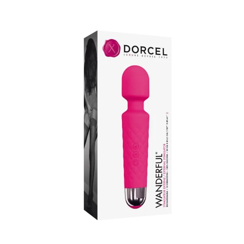 На фото зображено рожевий міні-вібромасажер у формі мікрофону Dorcel Wand Wanderful Magenta для жінок на білому тлі.