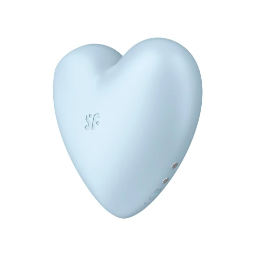 На фото изображен голубой вакуумный вибратор Сердечко Satisfyer Cutie Heart Blue для женщин на белом фоне.