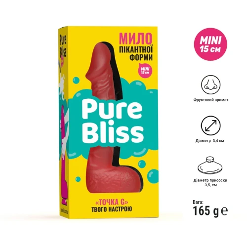 На фото зображено червоне крафтове мило-член із присоскою Pure Bliss MINI Red унісекс на білому тлі.