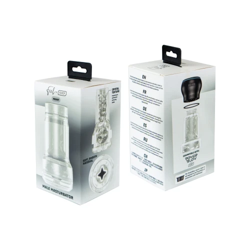 На фото изображен прозрачный мастурбатор Kiiroo Feel Pocket Crystal для мужчин на светлом фоне