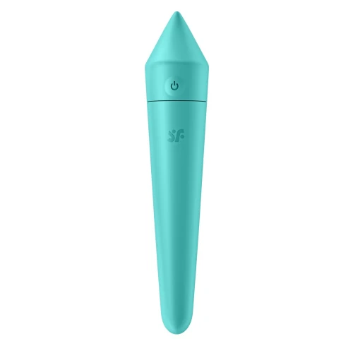 На фото зображено бірюзовий смарт-вібратор для ерогенних зон Satisfyer Ultra Power Bullet 8 Turquoise унісекс на білому тлі.