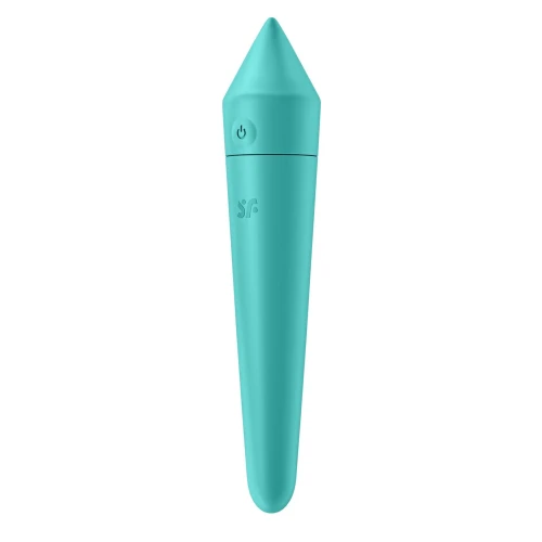 На фото зображено бірюзовий смарт-вібратор для ерогенних зон Satisfyer Ultra Power Bullet 8 Turquoise унісекс на білому тлі.