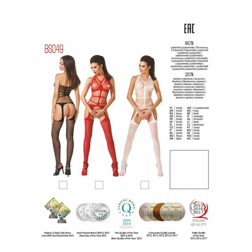 Бодистокинг Passion BS049 black, комбинезон, имитация топа, чулок и пояса