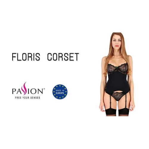 FLORIS CORSET black XXL/XXXL - Полупрозрачный корсет с пажами