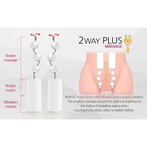 На фото изображен Kokos Cherry 2WayPlus - бежевый мастурбатор-полуторс с вагиной, попой и массажем для мужчин на светлом фоне