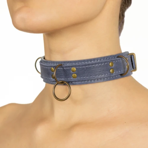 LOVECRAFT — Ошейник голубой из натуральной кожи размер S