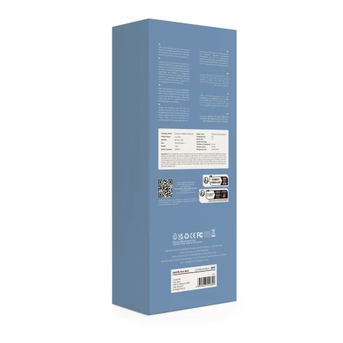 На фото изображена голубая коробка мощного вибратора-пульсатора  Svakom Ava Neo для женщин на белом фоне.