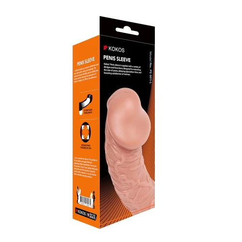 На фото изображена бежевая насадка на член Kokos Penis Sleeve PS 001 L для пар на белом фоне.