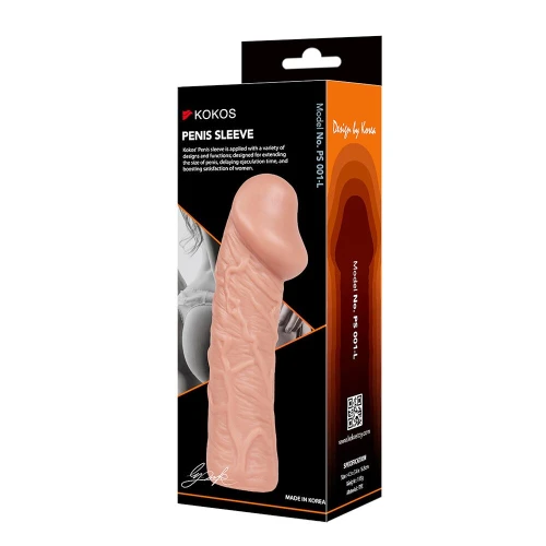 На фото изображена бежевая насадка на член Kokos Penis Sleeve PS 001 L для пар на белом фоне.