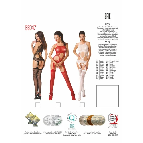 Бодистокинг Passion BS047 red, комбинезон, имитация топа, чулок и пояса