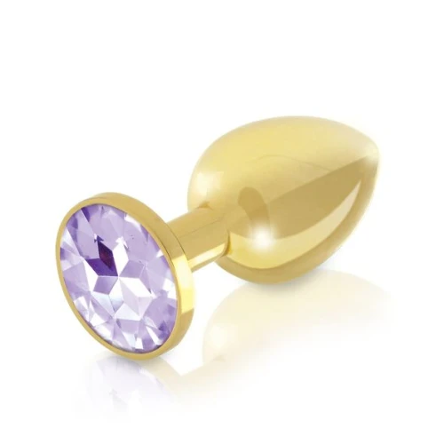 На фото изображен золотой набор анальных пробок с камнем Rianne S: Booty Plug Luxury Set  унисекс на белом фоне 