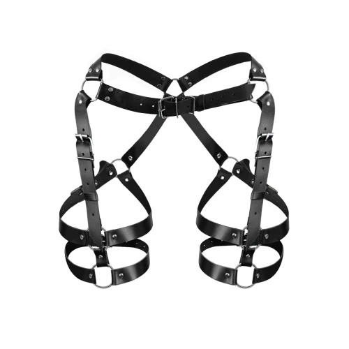 Art of Sex - Claire L-2XL - Чорні гартери з натуральної шкіри