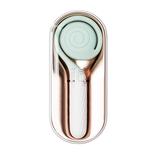 На фото зображено салатовий пульсатор із вакуумною стимуляцією Otouch LOLLIPOP для жінок на білому тлі.