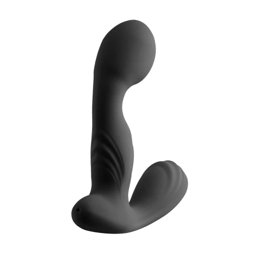 На этом фото изображен черный вибромассажер простаты  S Pleasures Premium FUZZY для мужчин на светлом фоне.