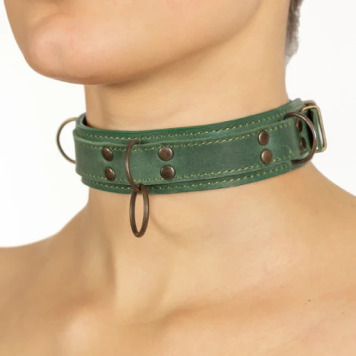LOVECRAFT — Ошейник зеленый из натуральной кожи размер M