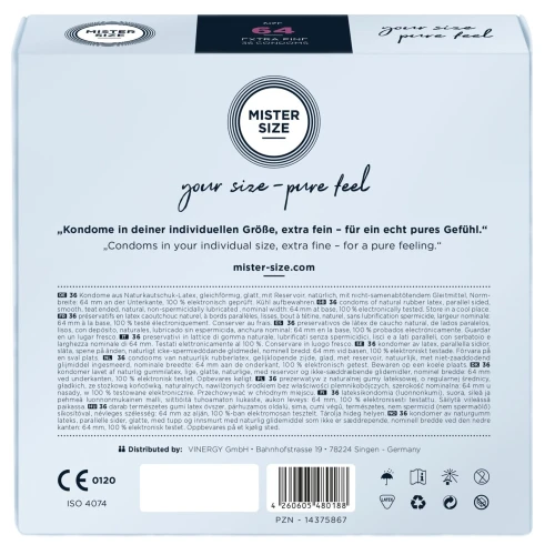 Презервативы Mister Size - pure feel - 64 (36 condoms), толщина 0,05 мм (мятая упаковка!!!)