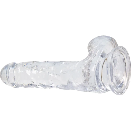 На фото изображен прозрачный фаллоимитатор ADDICTION - Crystal Clear Dildo with Balls - 6" унисекс на белом фоне.