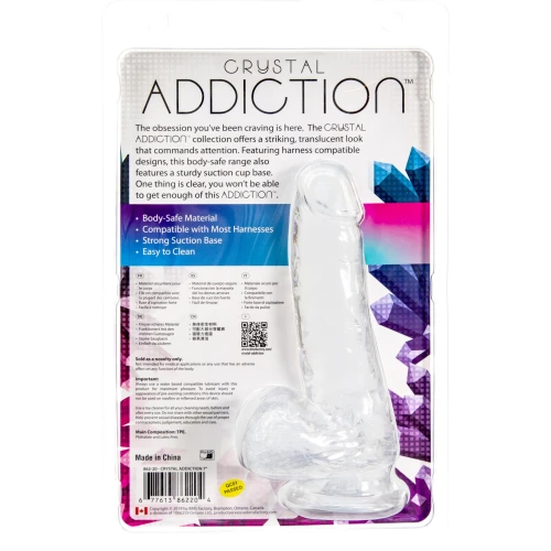 На фото изображен прозрачный фаллоимитатор ADDICTION - Crystal Clear Dildo with Balls - 6" унисекс на белом фоне.