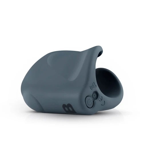 На фото зображено синій мастурбатор для головки члена Boners Vibrating Hand Job Stroker для чоловіків на сірому фоні