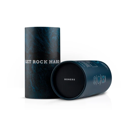 На фото зображено синій мастурбатор для головки члена Boners Vibrating Hand Job Stroker для чоловіків на сірому фоні