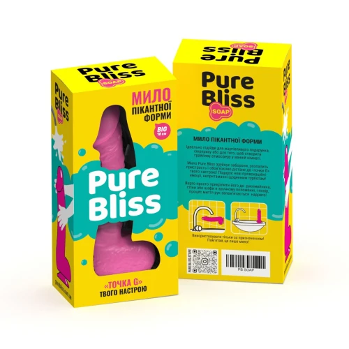 На фото изображено розовое крафтовое мыло-член с присоской Pure Bliss BIG Pink унисекс на белом фоне.