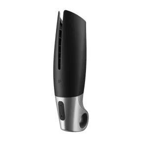 На фото изображен черный смарт мастурбатор с вибрацией Satisfyer Power Masturbator для мужчин на белом фоне