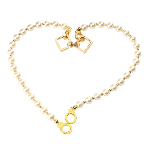 На фото зображені перлинні наручники та поножі LOCKINK Pearl Handcuffs & Anklecuffs на білому тлі